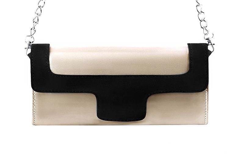 Dress clutch for wedding and parties in gold and matt black leather - Profile view